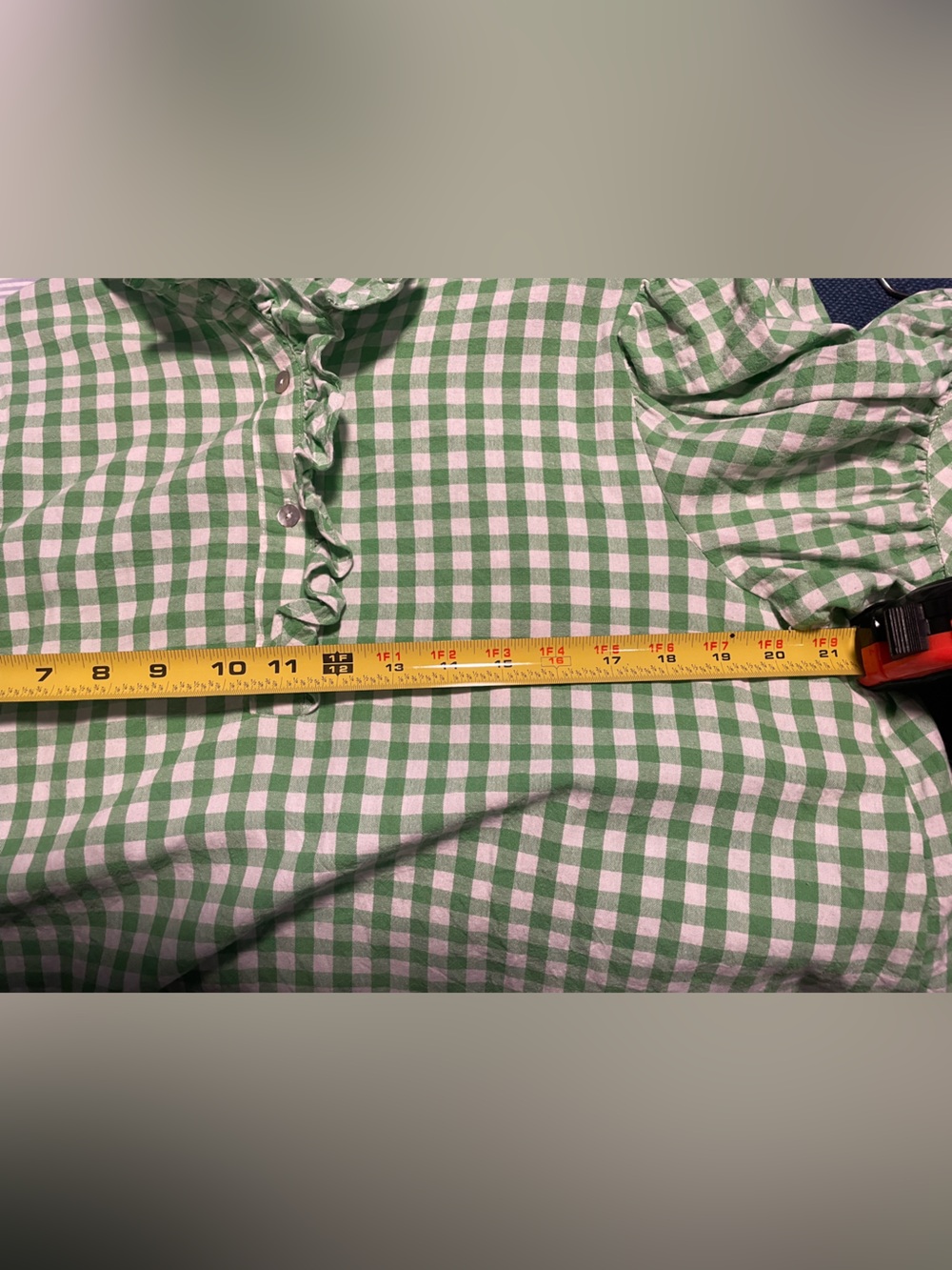 entro Green and White Gingham Ruffle Neck Blouse - Picture 4 of 5